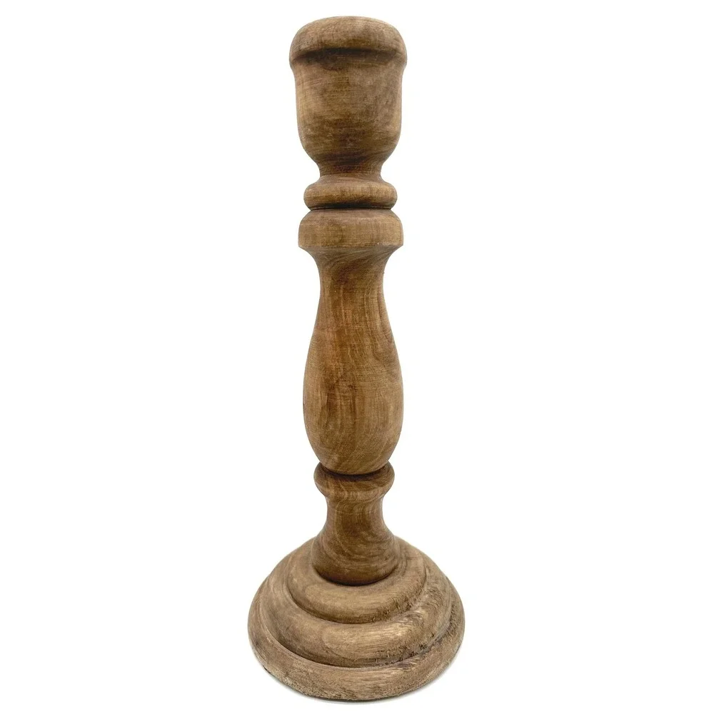 Magnolia Wooden Taper Candle Holder Small Rustic Brown Farmhouse Decor NWT